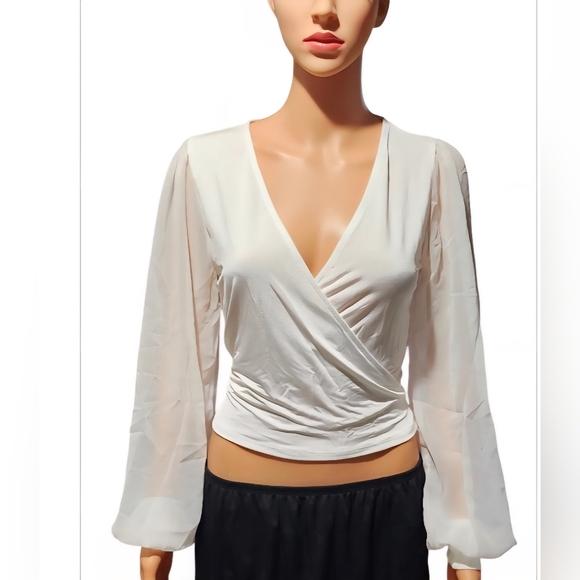 Windsor Ivory Wrap Blouse with Sheer Sleeves - Picture 1 of 6